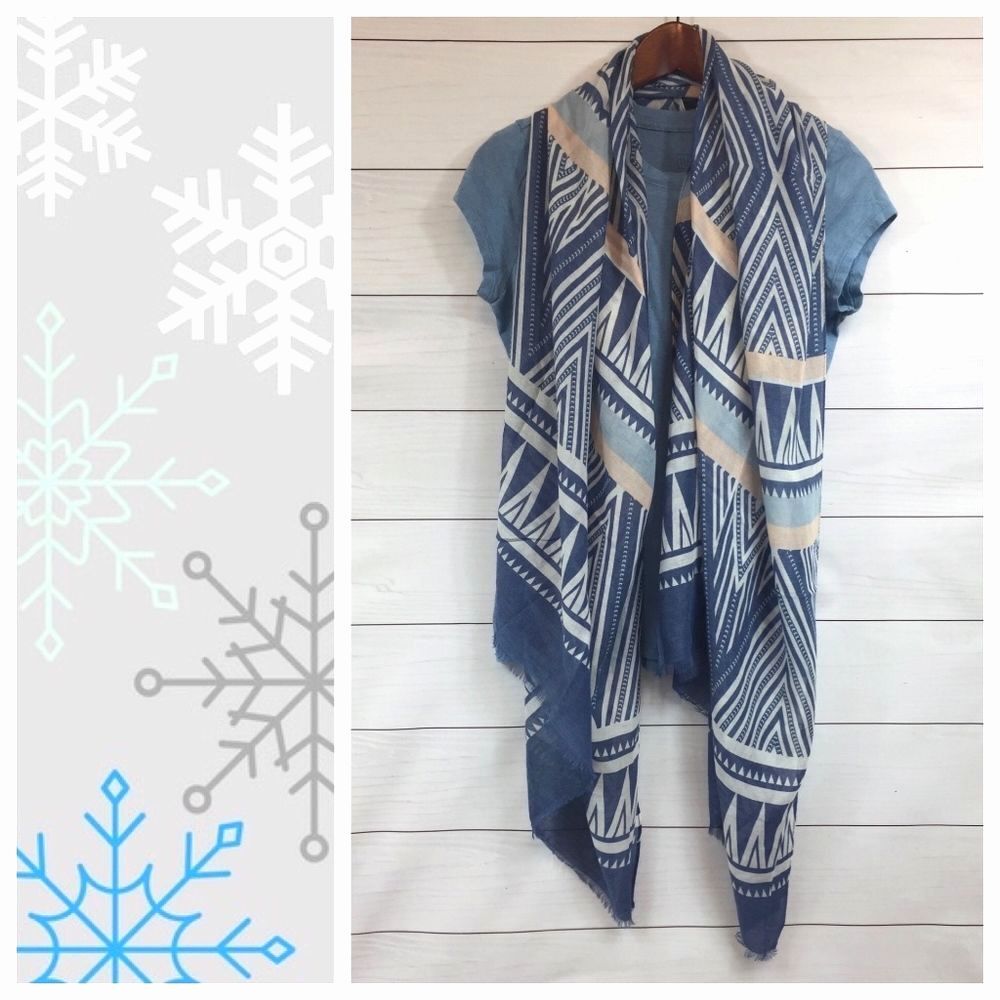 Tribal Print Scarf Boho Geometric Blue